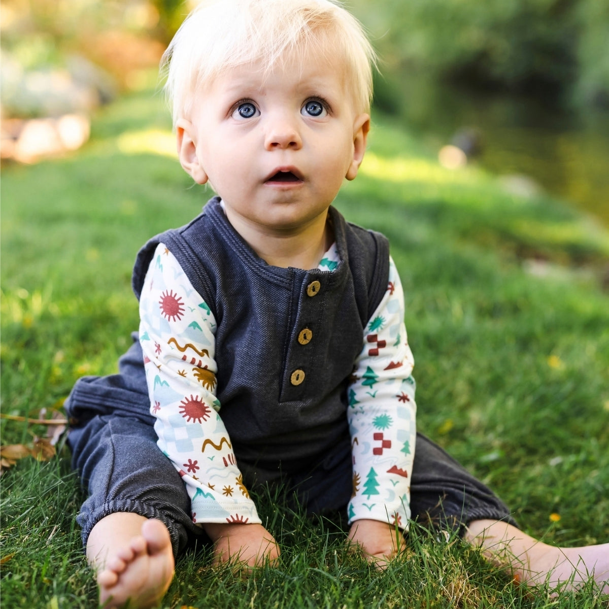 Baby Bamboo Terry Denim Romperall with Snaps | Charcoal Denim