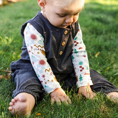 Baby Bamboo Terry Denim Romperall with Snaps | Charcoal Denim