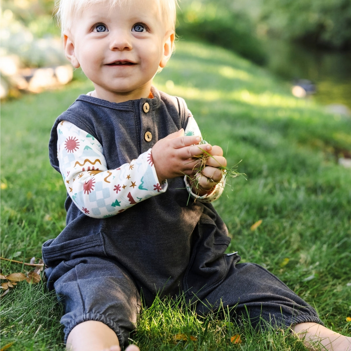 Baby Bamboo Terry Denim Romperall with Snaps | Charcoal Denim