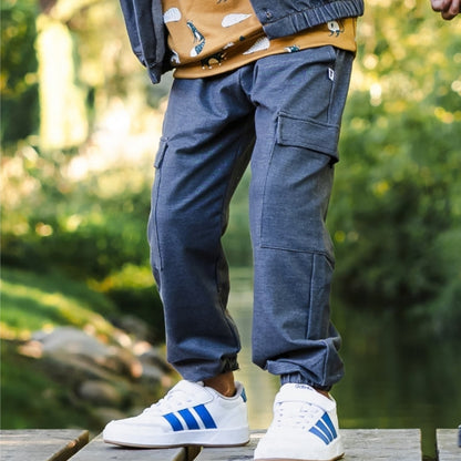 Kids' Bamboo Terry Denim Cargo Balloon Pants | Charcoal Denim