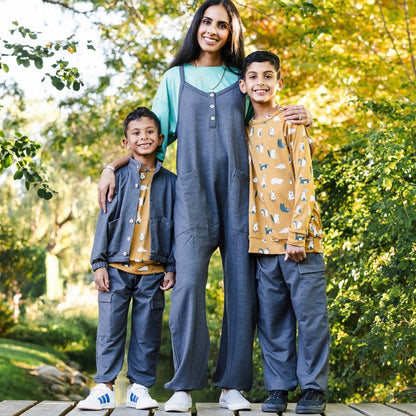 Kids' Bamboo Terry Denim Cargo Balloon Pants | Charcoal Denim