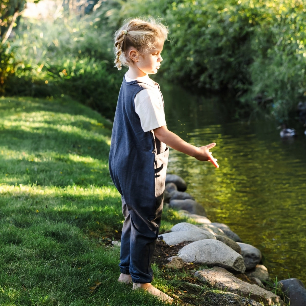 Kids' Bamboo Terry Denim Romperall | Charcoal Denim