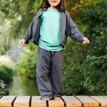 Kids' Bamboo Terry Denim Wide Leg Pants | Charcoal Denim