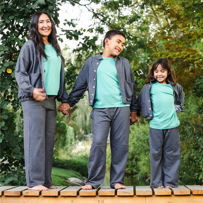 Kids' Bamboo Terry Denim Wide Leg Pants | Charcoal Denim