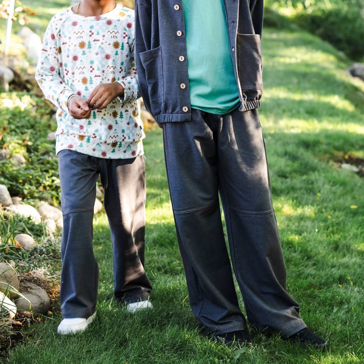 Youth Bamboo Terry Denim Wide Leg Pants | Charcoal Denim