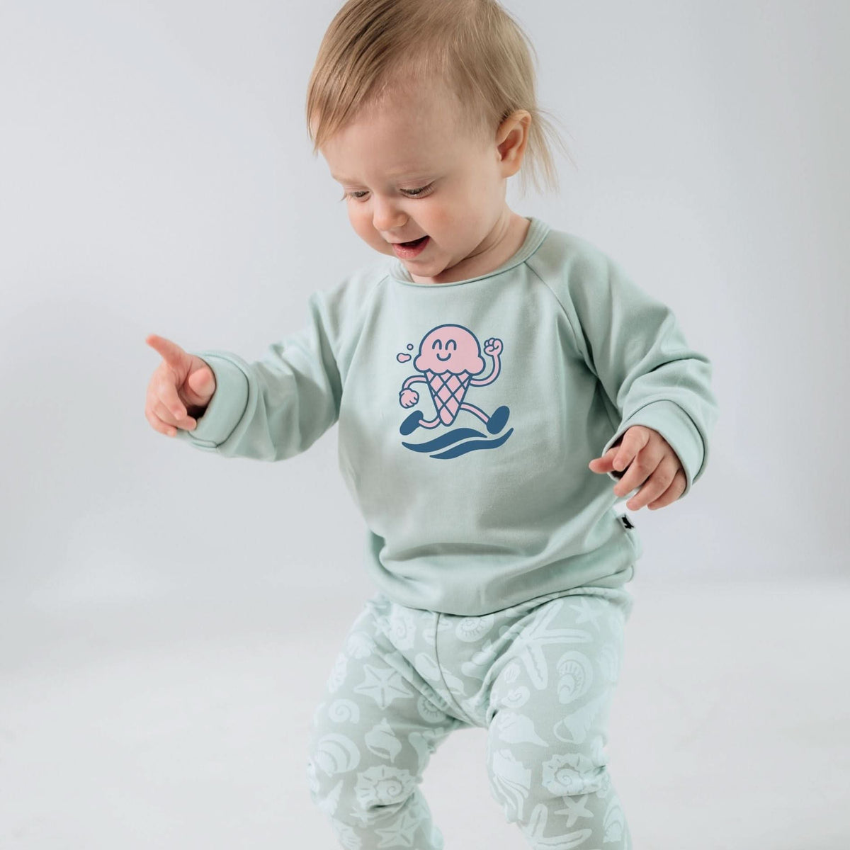 Baby/Kids' Bamboo Graphic Raglan Pullover | "Happiness Comes In Waves" | Navy & Blue - additional view
