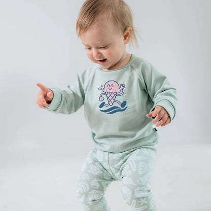 Baby/Kids' Bamboo Graphic Raglan Pullover | "Happiness Comes In Waves" | Navy & Blue - additional view