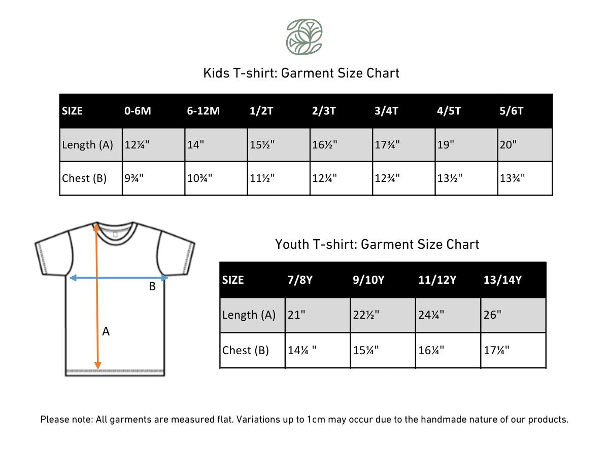 Baby/Kids' Bamboo T-Shirt | Beach Stone size chart