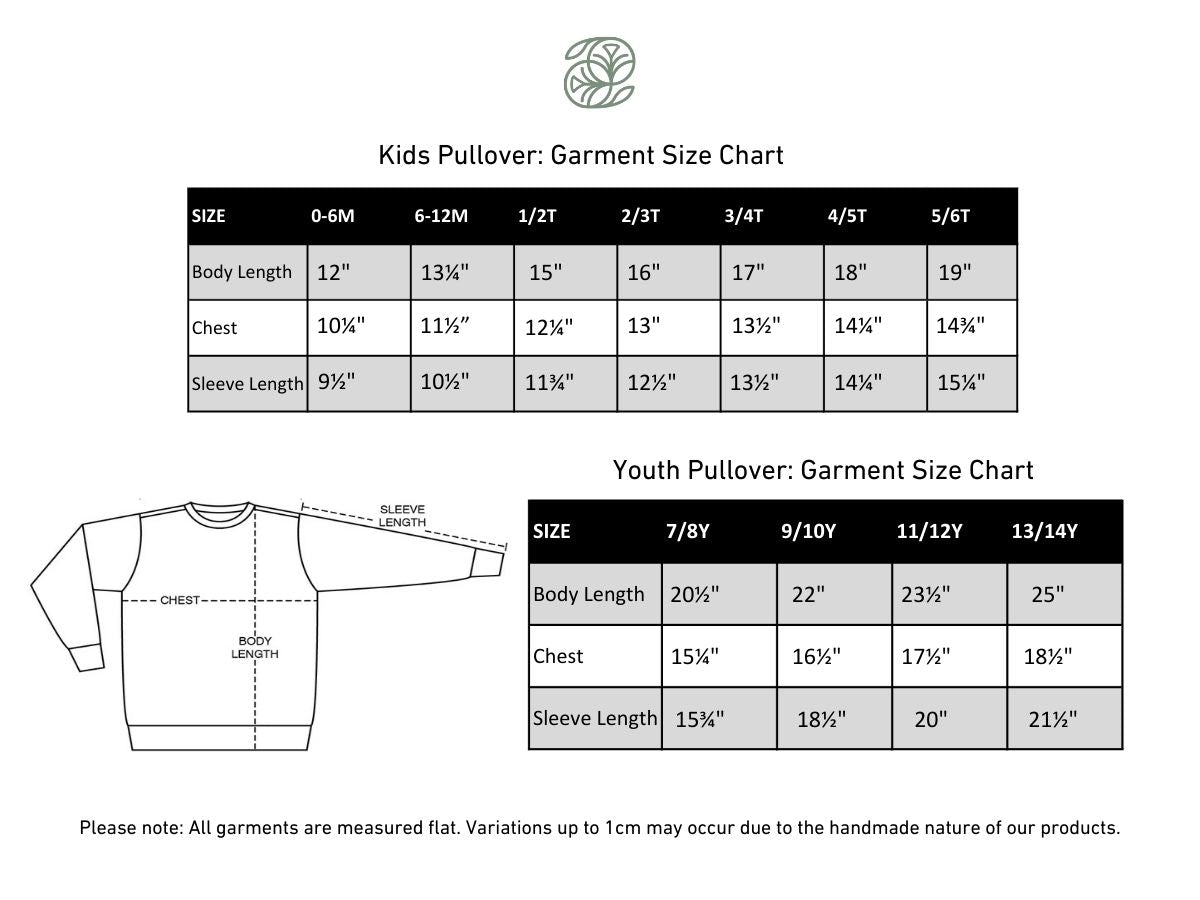 Baby Bamboo Pullover | Terracotta size chart