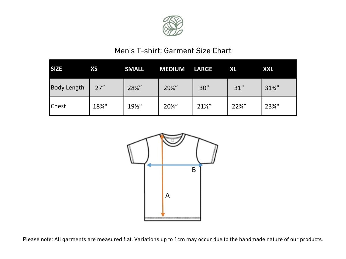 Adult Unisex/Men's Bamboo T-Shirt | Leaf Green size chart