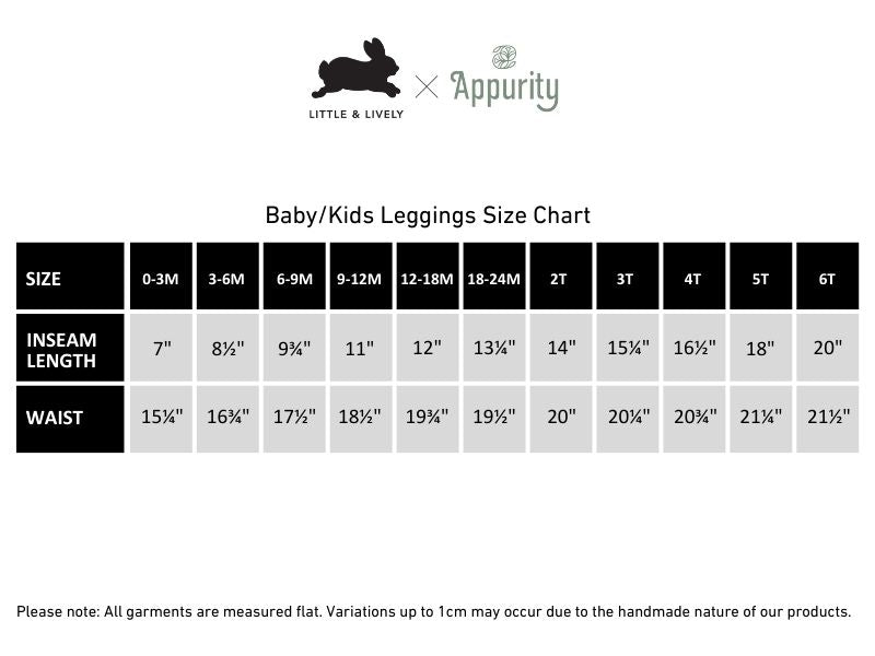 Baby Bamboo Leggings | Terracotta size chart