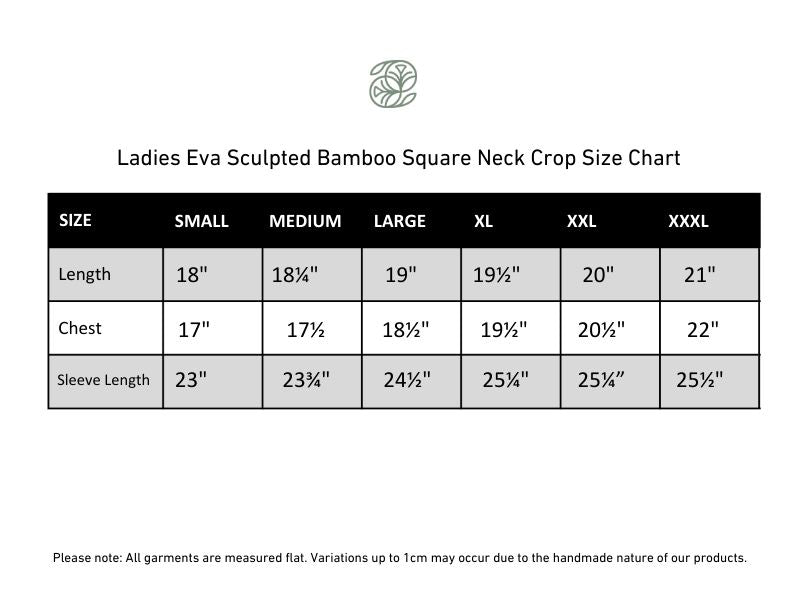 Ladies Bamboo Eva Sculpted Square Neck Crop | Black size chart