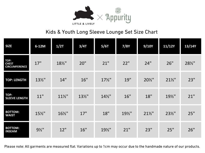 Youth 2-Piece Bamboo Long Sleeve Snug-Fit Lounge Set | Antique Floral size chart