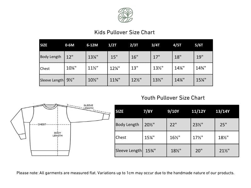 Kids' Bamboo Fleece Pullover | Rose size chart