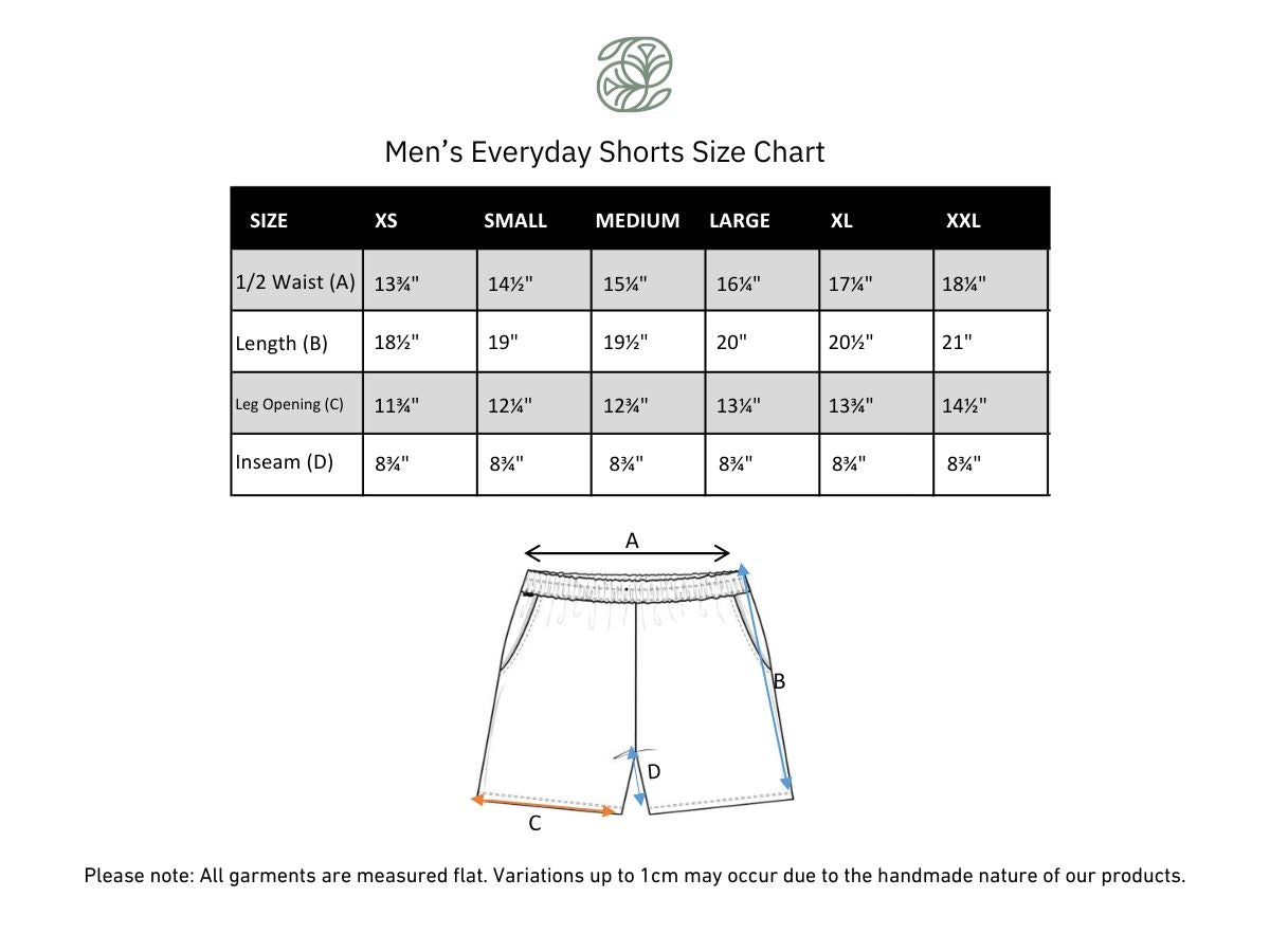 Men's Bamboo Shorts | Explore size chart