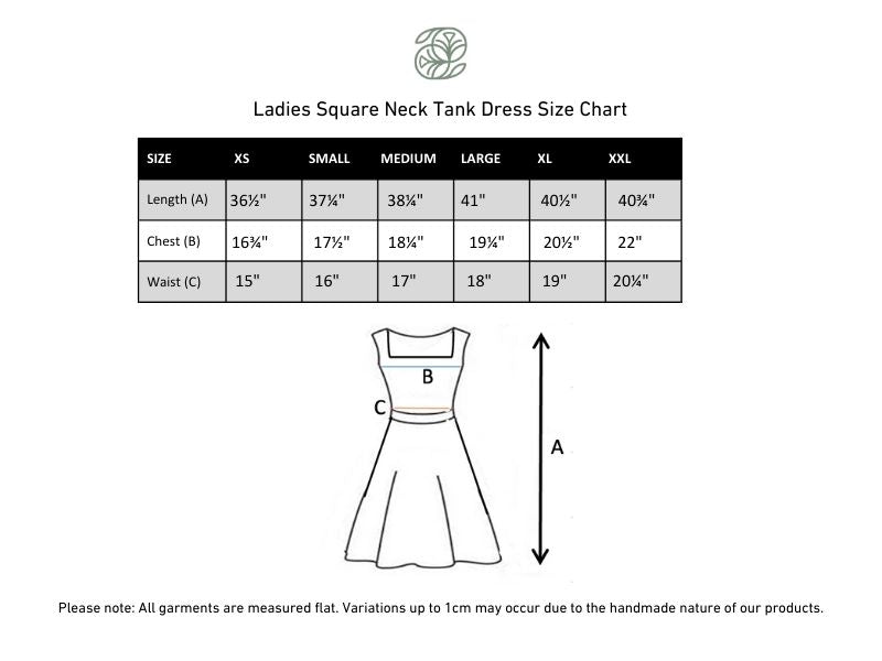 Ladies' Bamboo Square Neck Tank Dress | Bison Plaid size chart