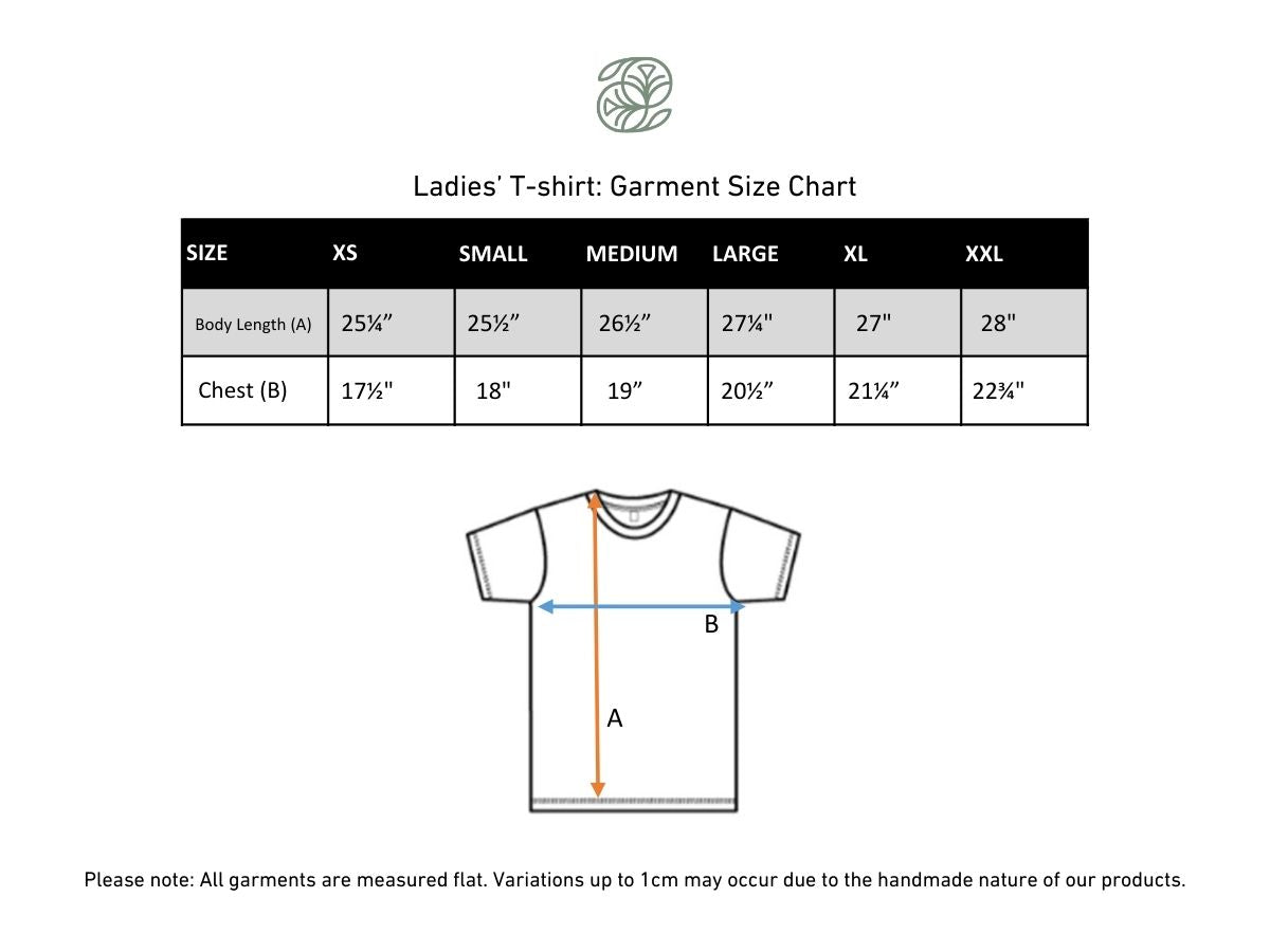 Ladies' Bamboo T-Shirt | Charcoal size chart