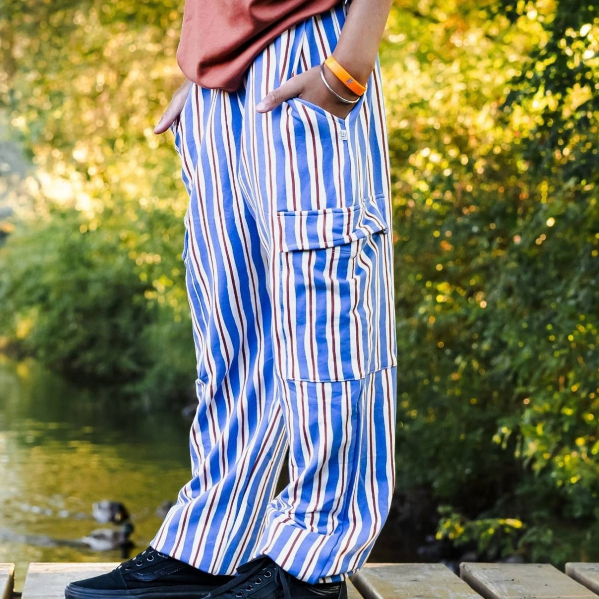 Youth Bamboo Terry Cargo Balloon Pants | Scandi Stripe