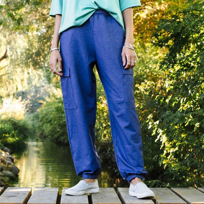 Ladies' Bamboo Terry Denim Cargo Balloon Pants | Blue Denim