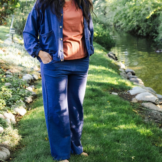 Ladies' Bamboo Terry Denim Wide Leg Pants | Blue Denim