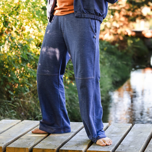 Youth Bamboo Terry Denim Wide Leg Pants | Blue Denim
