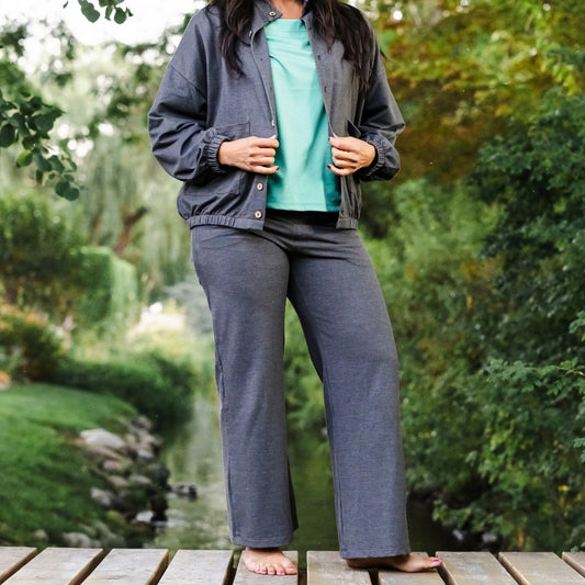 Ladies' Bamboo Terry Denim Wide Leg Pants | Charcoal Denim