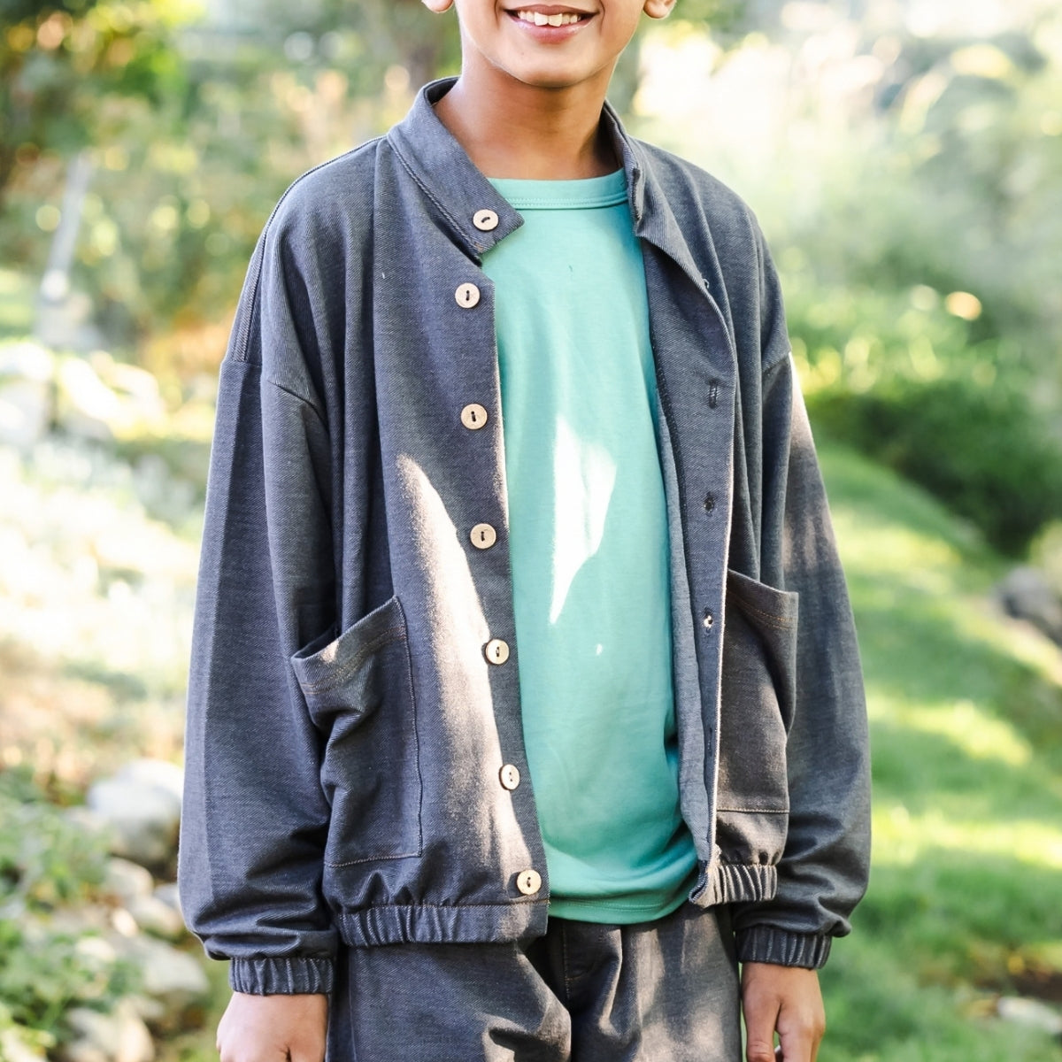 Youth Bamboo Terry Denim Echo Jacket | Charcoal Denim