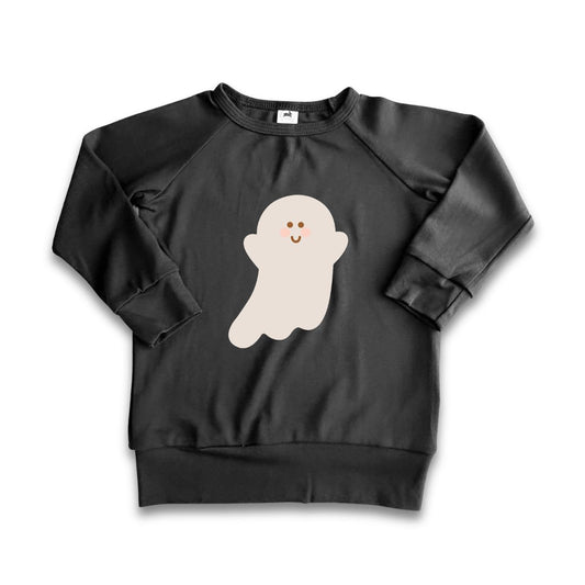 Youth Bamboo Graphic Raglan Sleeve Pullover | Friendly Ghost on Black