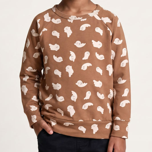 Youth Bamboo All-Over Print Raglan Pullover | Friendly Ghosts