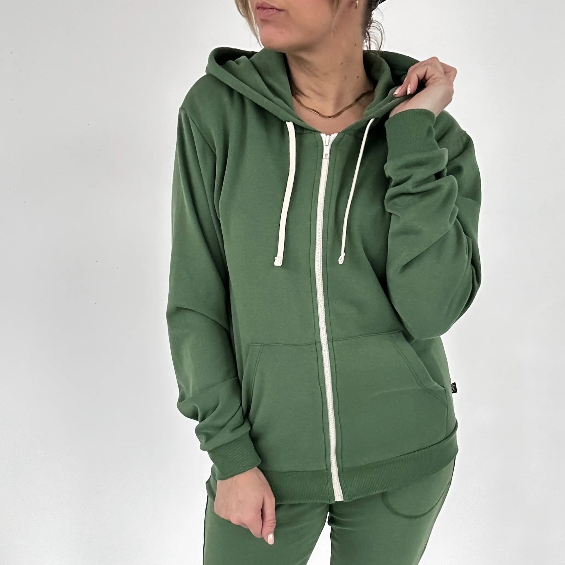 Adult Unisex Bamboo Fleece-lined Zip-Up Hoodie | Leaf Green