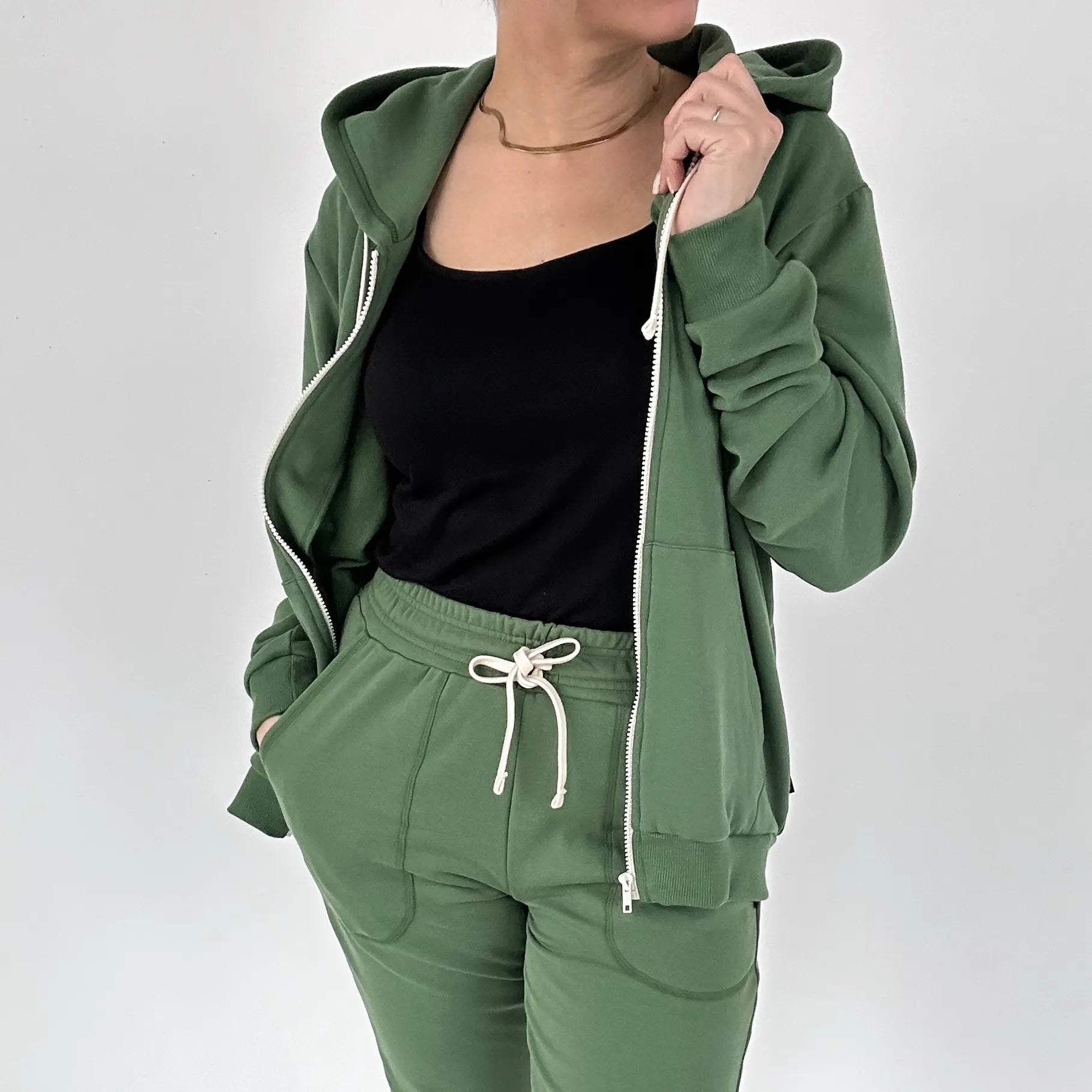 Adult Unisex Bamboo Fleece-lined Zip-Up Hoodie | Leaf Green