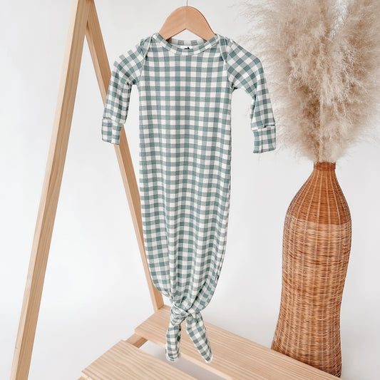 Baby Knotted Gown | Eucalyptus Gingham