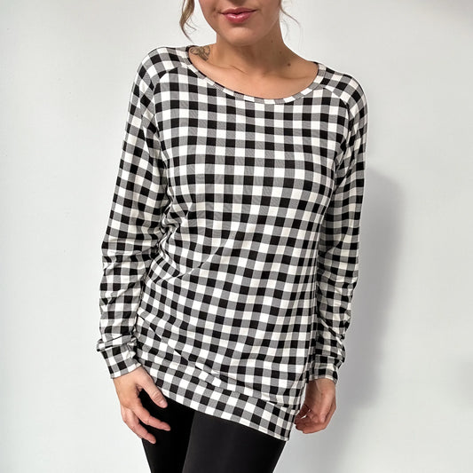 Women's Scoop-Neck Bamboo Pullover | Bison Plaid