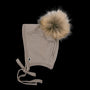 Fleece-Lined Brimless Pom Pom Bonnet | Stone