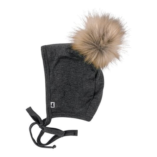 Fleece-Lined Brimless Pom Pom Bonnet | Charcoal