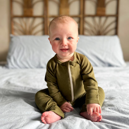 Bamboo Baby Zipper Footed Bodysuit | Olive