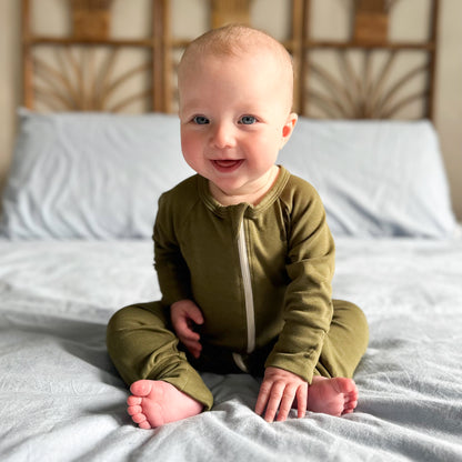 Bamboo Baby Zipper Footed Bodysuit | Olive