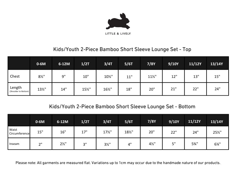Kids' 2-Piece Bamboo Short Sleeve Snug-Fit Lounge Set | Olive Rib size chart