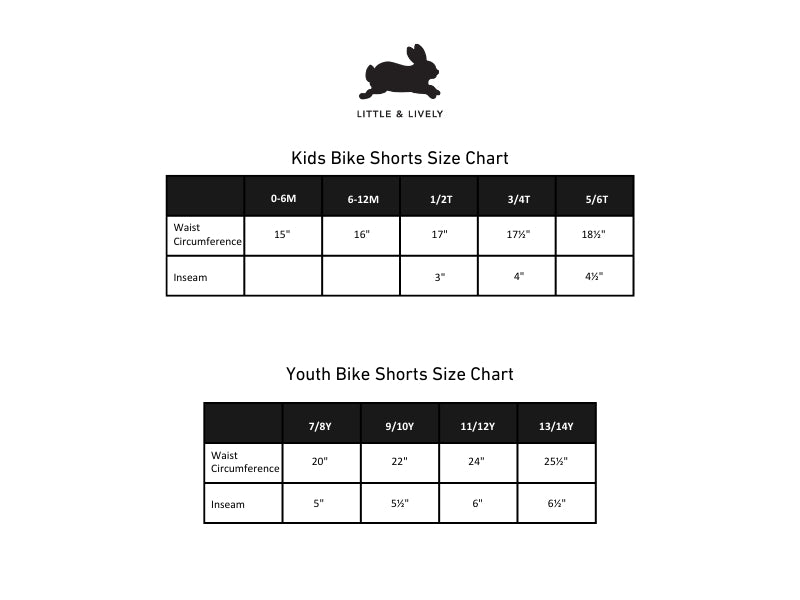 Kids' Bamboo Bike Shorts | Flamingo Fête size chart