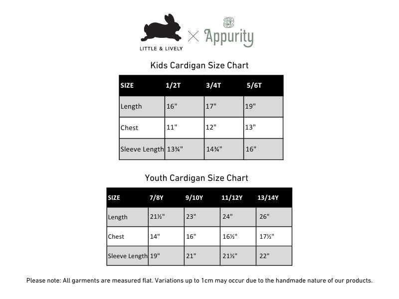 Kids' Bamboo Cardigan | Sage size chart