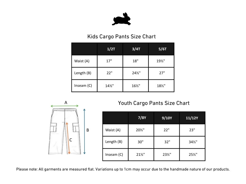 Kids' Bamboo Fleece Cargo Pants | Black size chart