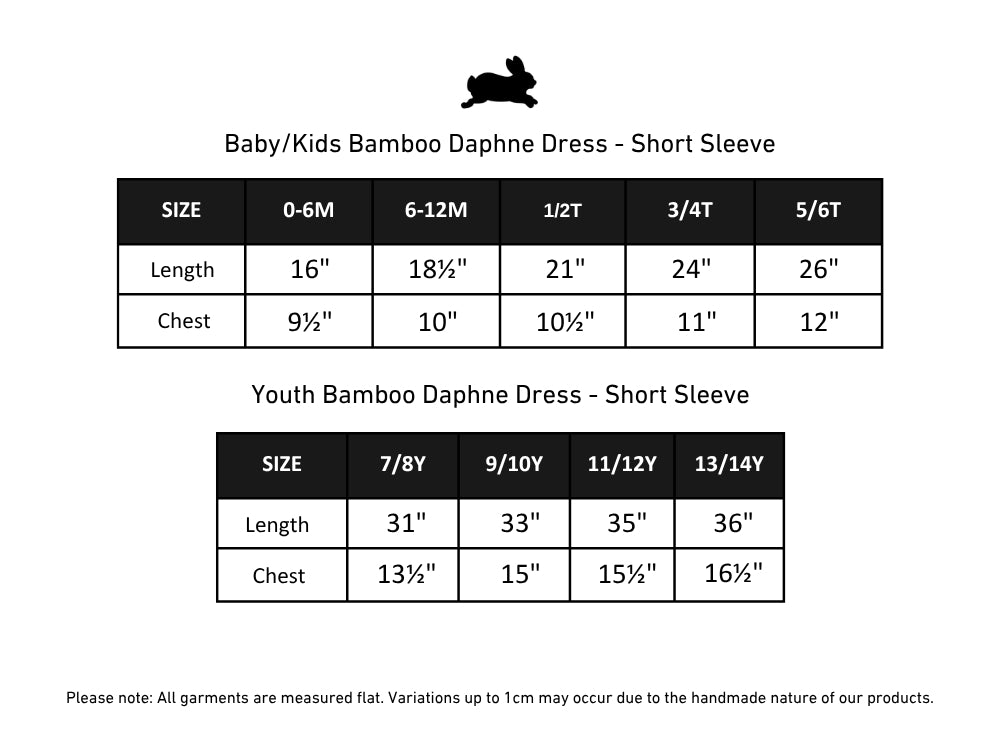 Baby Bamboo Daphne Dress | Antique Floral size chart