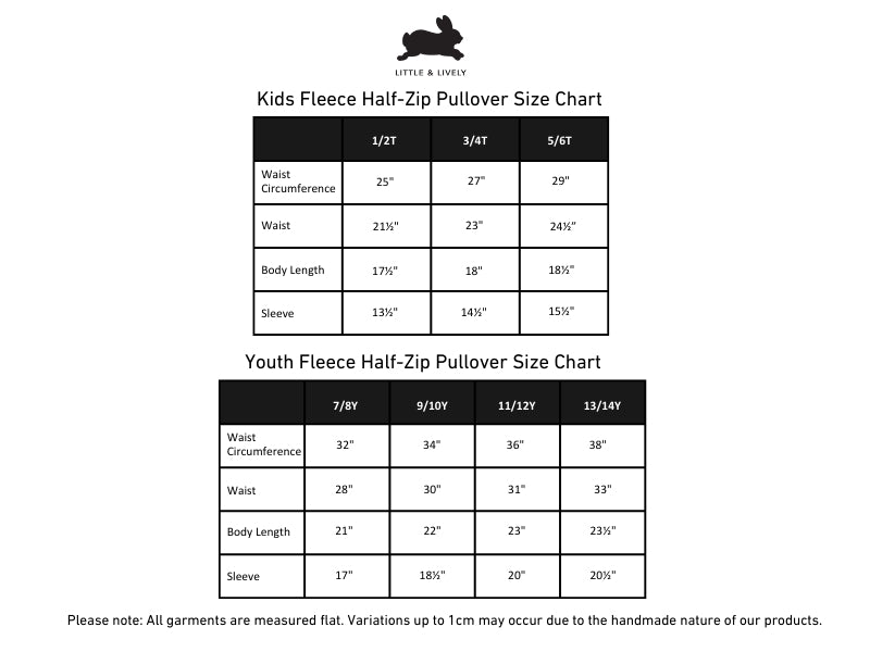 Youth Bamboo Fleece Half-Zip | Sage With Outer Space size chart