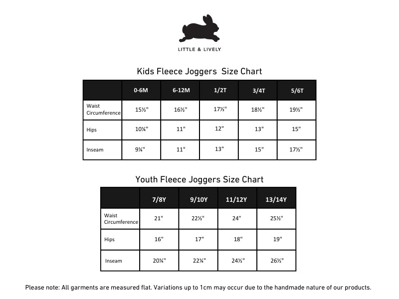 Baby/Kids' Bamboo Fleece Joggers | Cranberry size chart