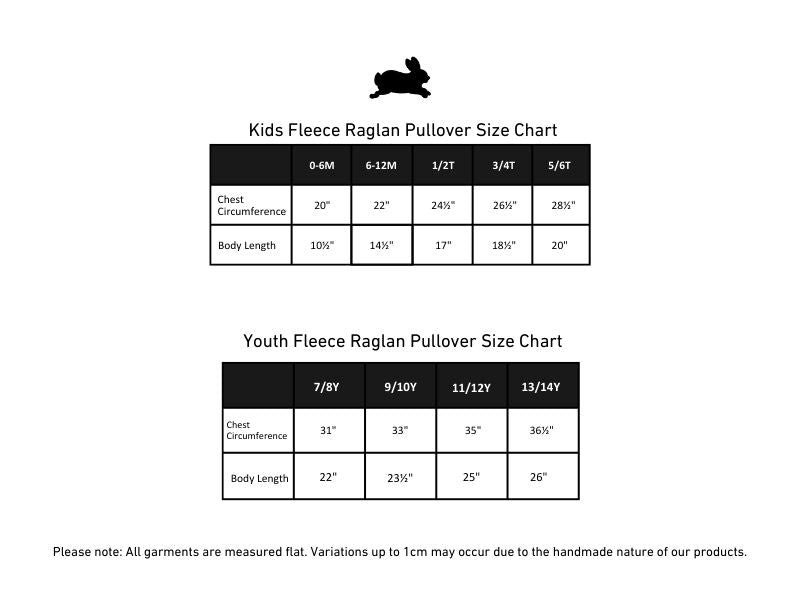 Youth Bamboo Fleece Raglan Pullover | Black size chart