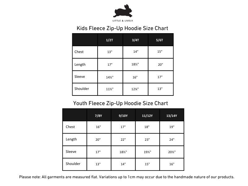 Kids' Bamboo Fleece Zip-Up Hoodie | Terracotta size chart