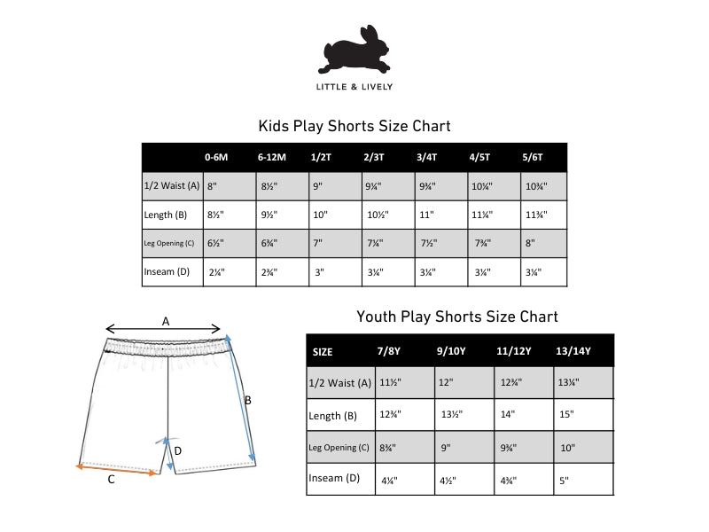Kid’s Bamboo Play Shorts | Umber size chart