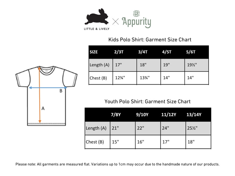 Youth Bamboo Polo Shirt | Powder Blue size chart