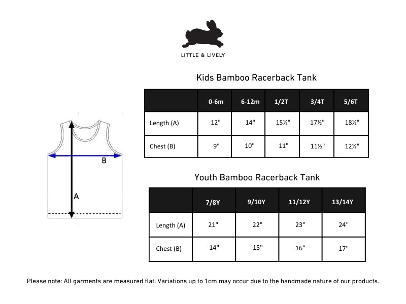Kids' Bamboo Racerback Tank | Pineapple size chart