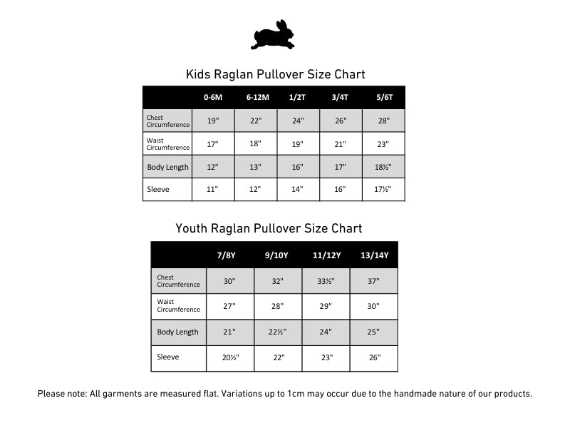 Youth Bamboo Raglan Pullover | Seaglass size chart